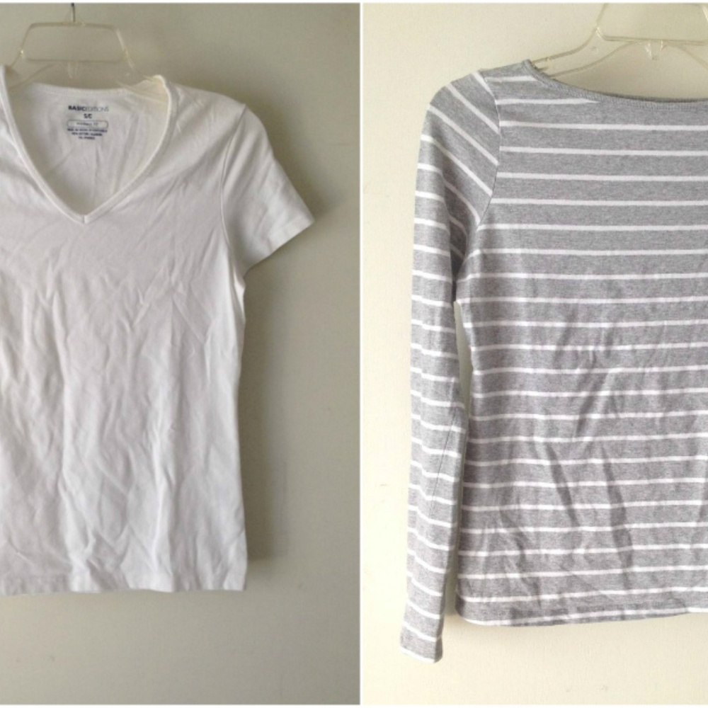 V-neck T-shirt Striped Gray Long Sleeve Shirt